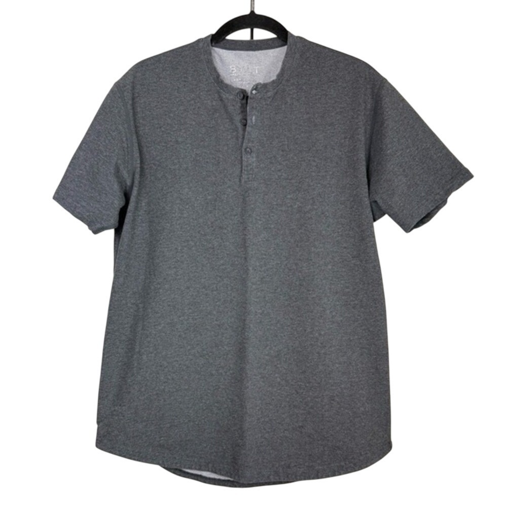 BYLT Premium‎ Basics Drop Cut Henley LUX Charcoal Gray Shirt Mens L